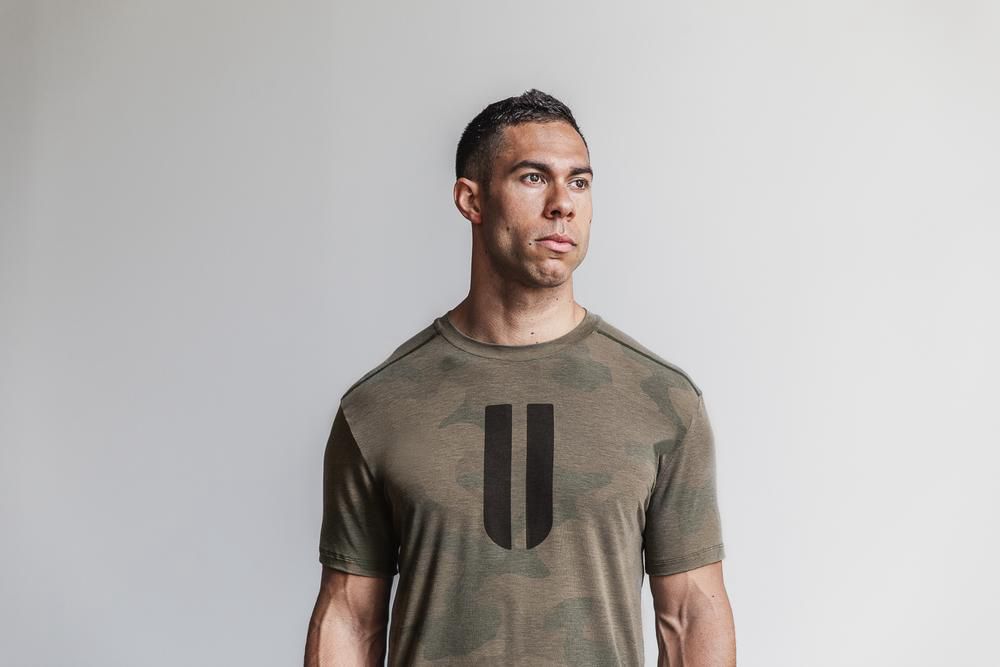 NOBULL Men's Horns Tee - Army Green Camo - Ireland (9856KHCRP)